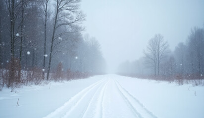 Fototapeta premium snowflakes fall bare winter landscape transforms serene snowy scene