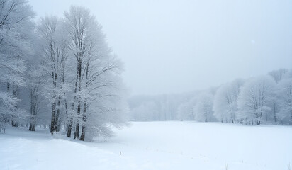Fototapeta premium snowflakes gently fall serene winter landscape white trees frozen lakes