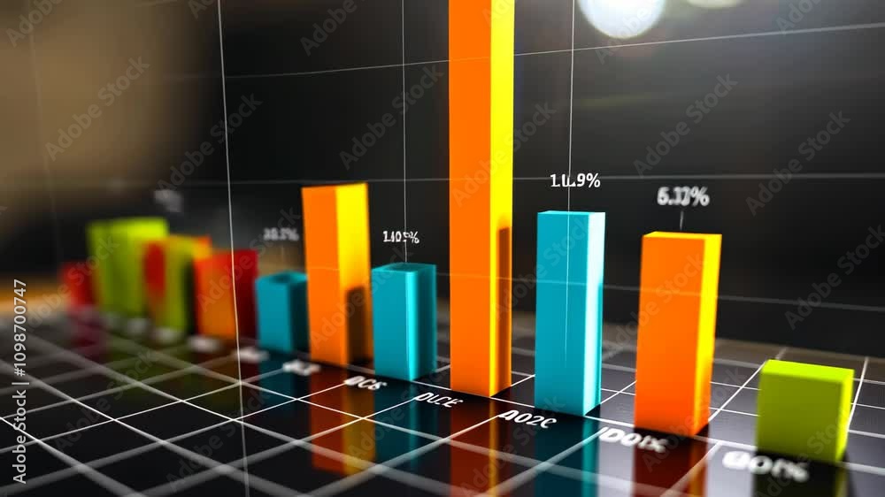 Poster a detailed view of a bar chart placed on a table, showcasing data through precise and visually appea