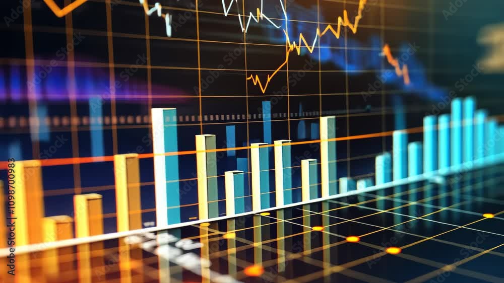 Poster close-up of bar chart on computer screen, a bar chart showing net revenue from various trading platf