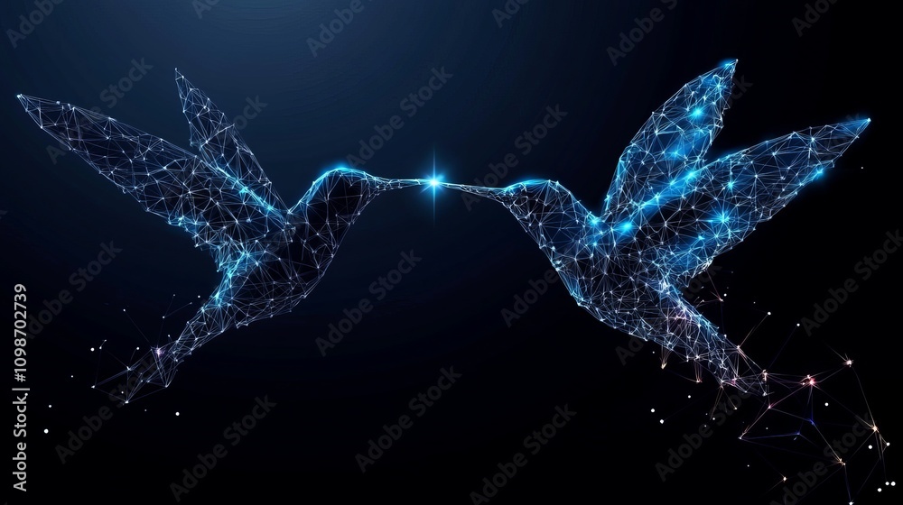 Wall mural geometric low poly design of two hummingbirds with connecting point networks a vector concept