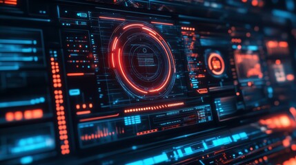 Obraz premium A futuristic HUD displaying cyberpunk-inspired interfaces, glowing lines, and intricate designs that demonstrate the state of the art.