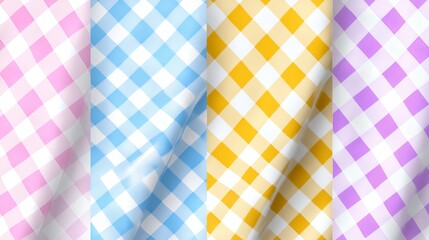 Ginghampattern collection in pastel hues like blue pink yellow and white seamless designs for tablecloths dresses napkins and holiday textiles