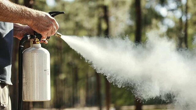 Firefighter Training with Fire Extinguisher Outdoor Instructional Space
