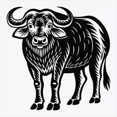 Fototapeta premium African Buffalo line art White background illustration Generative Ai