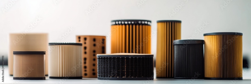 Poster various car filters—oil, air, and fuel—are neatly arranged against a light background for easy compa