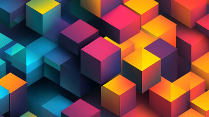 Obraz premium A gradient cube pattern featuring vibrant colors like pink, orange, yellow, and teal, forming a bold and futuristic design.