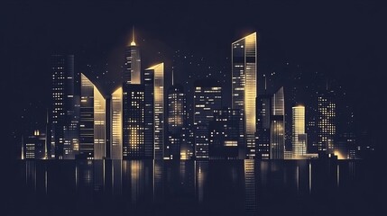 Fototapeta premium Golden Night City Skyline: A Digital Art Impression