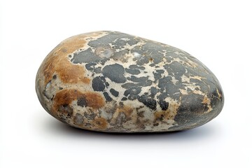 Obraz premium Unique river stone with mixed patterns and textures on a white background in natural light