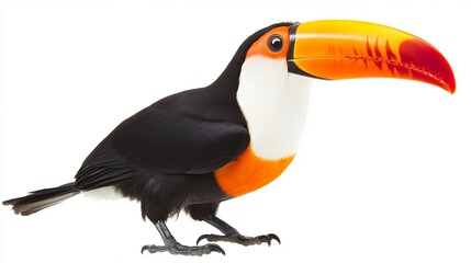 Obraz premium High-quality PNG file of a toco toucan bird, a brightly-colored bird with a large beak, isolated on a white background for high-resolution printing or digital use. 