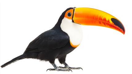 Fototapeta premium High-quality PNG file of a toco toucan bird, a brightly-colored bird with a large beak, isolated on a white background for high-resolution printing or digital use. 