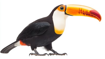 Fototapeta premium High-quality PNG file of a toco toucan bird, a brightly-colored bird with a large beak, isolated on a white background for high-resolution printing or digital use. 