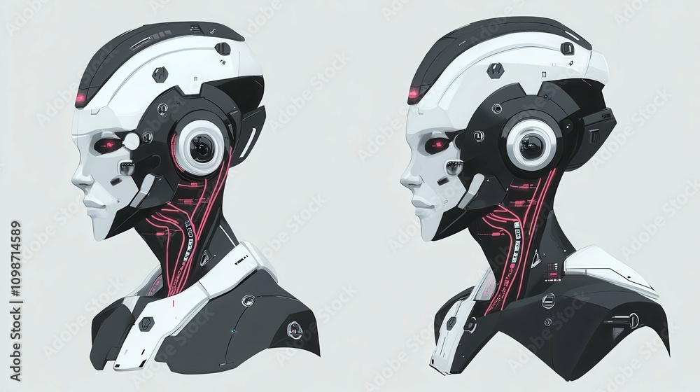 Aufkleber angular droid robot and cyborg design for future of people living. digital data mining and machine l