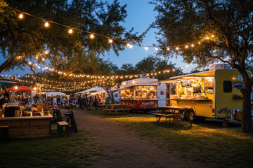 Vibrant Night Market with Festive Lights