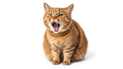 Fototapeta premium Angry and surprised cat isolated on white background with a funny and excited expression.