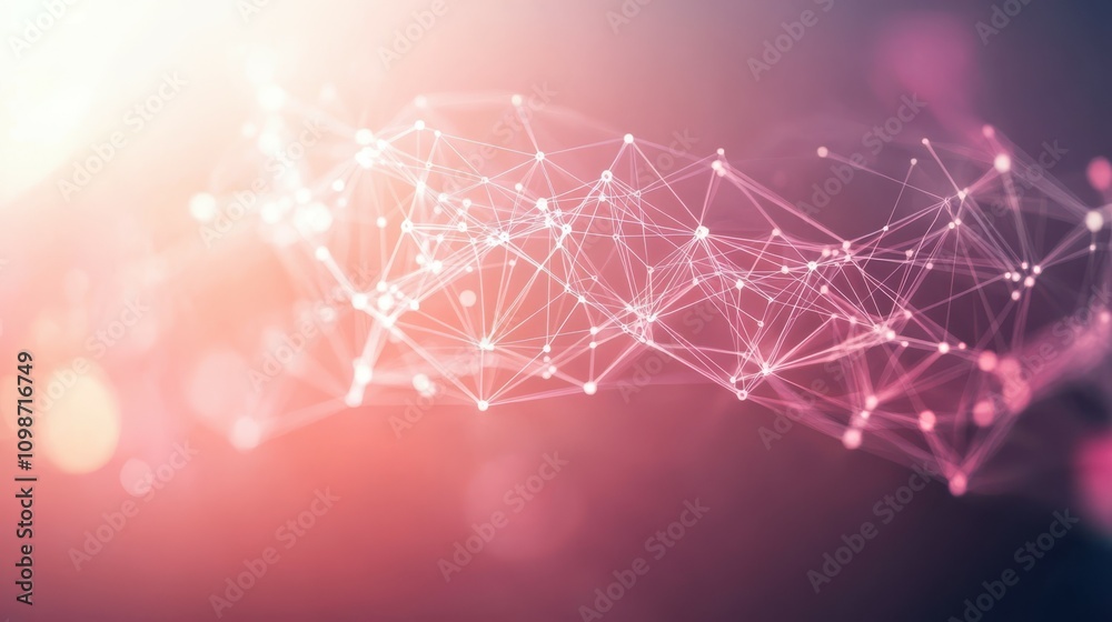 Poster background in polygonal shapes with connecting dots and lines. a connection structure is visualized 