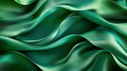 Obraz premium Abstract green background. Curvy folded ribbons. Fabric layers.