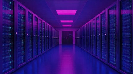 Fototapeta premium Big data center, cloud storage, server room. Conceptual background for the future of technology.