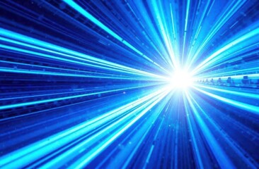 Obraz premium Abstract blue light speed background with laser rays and glowing flare in the center, motion blur effect