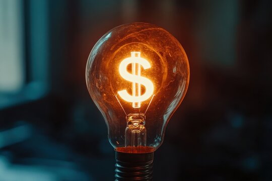 Light bulb with dollar sign illuminates financial opportunities and wealth creation in modern life