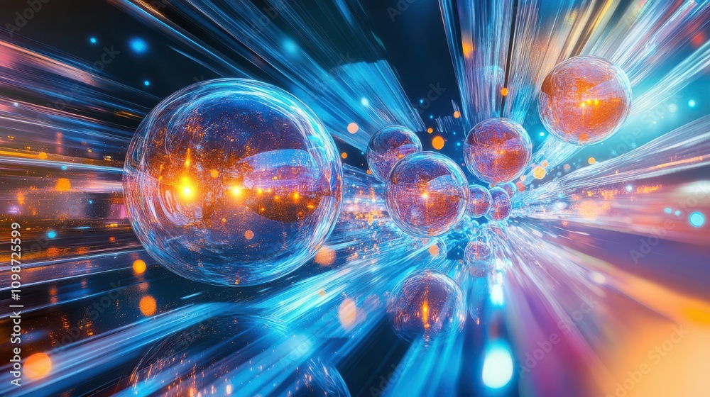Wall mural abstract representation of relativity with floating orbs