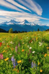 Fototapeta premium landscape with flowers and clouds