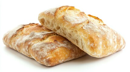 Ciabatta bread isolated on white background, full depth of field