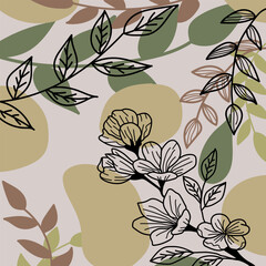 Seamless hand drawn floral pattern. Repeated and repeating.