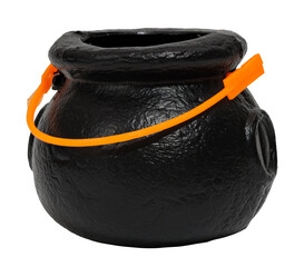 Black plastic cauldron with orange handle, perfect for Halloween decorations, trick-or-treating, or...