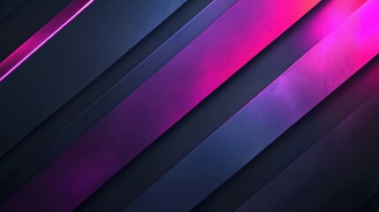 Obraz premium Abstract modern geometric background of metal stripes and neon light. Iridescent ultraviolet futuristic wallpaper