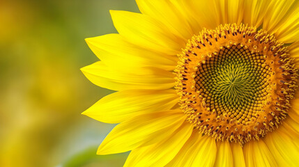 Obraz premium A close-up of a sunflower with bright yellow petals framing its intricate, textured center.