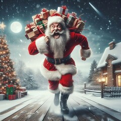 santa claus with gifts, funny