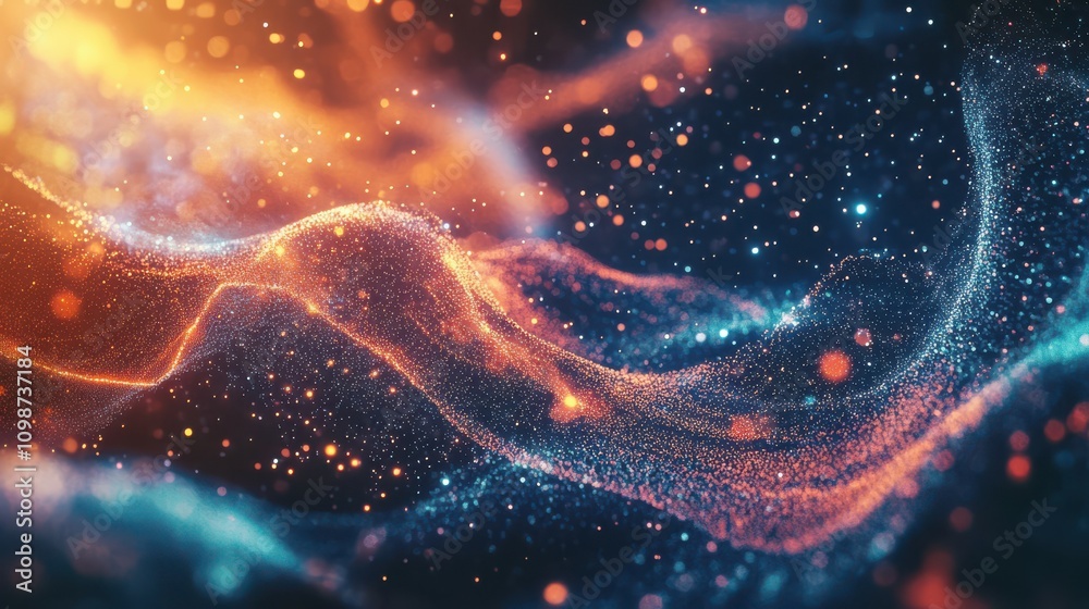 Poster digital data abstract background, integration of particles in a digital cyberspace and digital data 