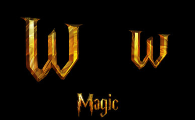 Fototapeta premium Magic Alphabet golden font letters 3 D render Illustration