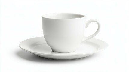 Obraz premium empty cup with plate, isolated on white background, full depth of field
