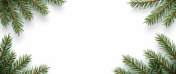 Obraz premium Minimalist Christmas Background with Pine Tree Branches - Festive Holiday Frame Design