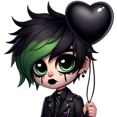 cute emo girl with black heart shaped balloon