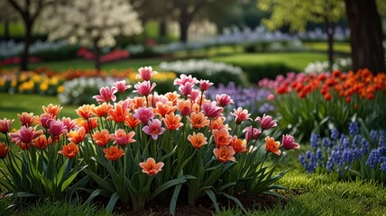 Vibrant tulips in a spring garden.