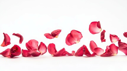 Falling Rose petal, isolated on white background, selective focus