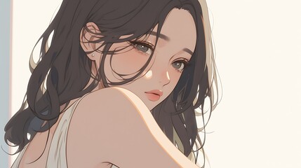Anime girl portrait, beautiful woman illustration