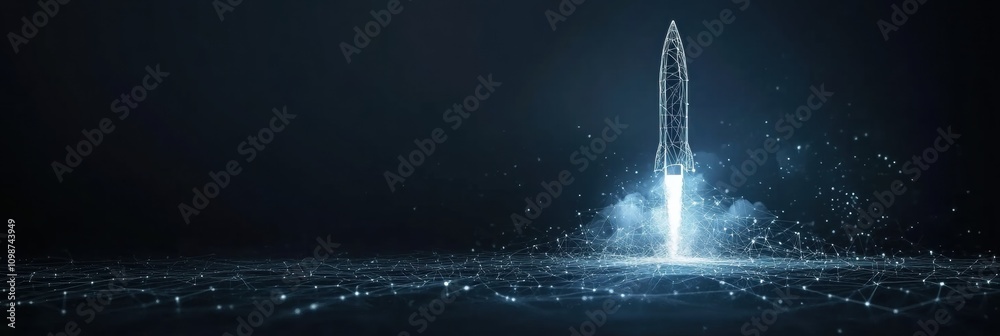 Leinwandbilder a wireframe rocket launches through a dark atmosphere, emphasizing the intersection of innovation, t