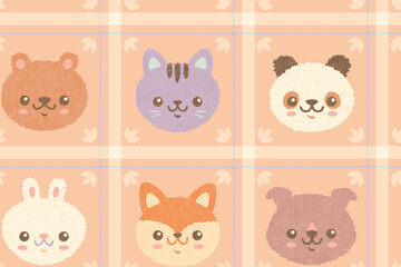 Obraz premium Baby seamless pattern of cute animals. Cat, dog, fox, bear, panda and rabbit.