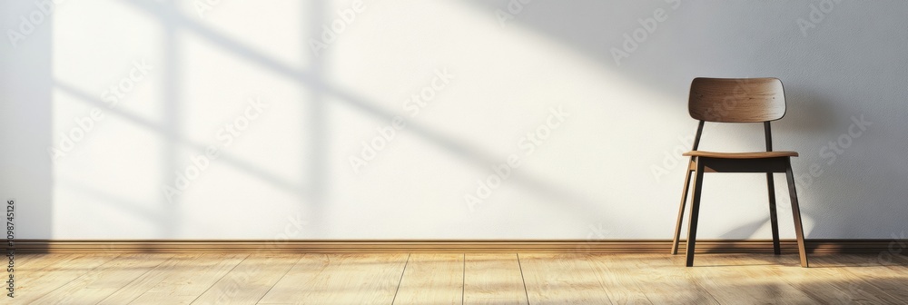 Poster bright sunlight streams through a window, highlighting an empty room with warm wooden floors and a s