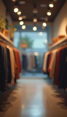 Fototapeta premium In a contemporary clothing store, racks display an assortment of fashionable apparel. The bright lighting enhances the inviting atmosphere, making it ideal for shoppers to explore. Bokeh. Generate AI