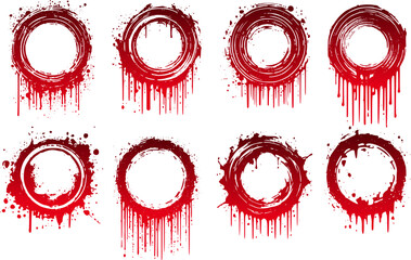 Blood dripping circle set, blood drip frames, halloween bundle, horror collection, bleeding pack, grunge drip, ink drip, red paint dripping, bloodstain set, paint splattter set, crime collection