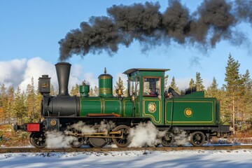 Naklejka premium Train with big smoke in Moldovita, Bucovina, Romania.