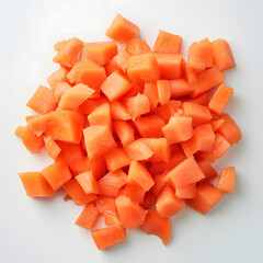Chopped Papaya fruit on a white background