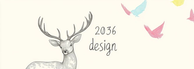 Obraz premium A set of abstract modern illustrations featuring deer. Typography and background engravings. Label, poster, cover, t-shirt.