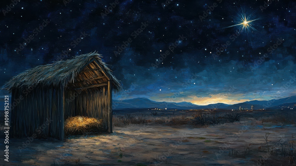 Wall mural empty manger with comet star