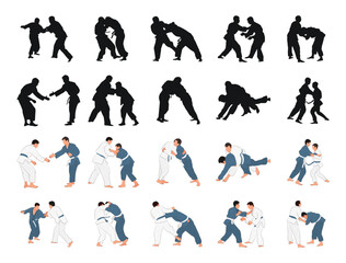 Set judokas in duel wrestling, martial arts, sport